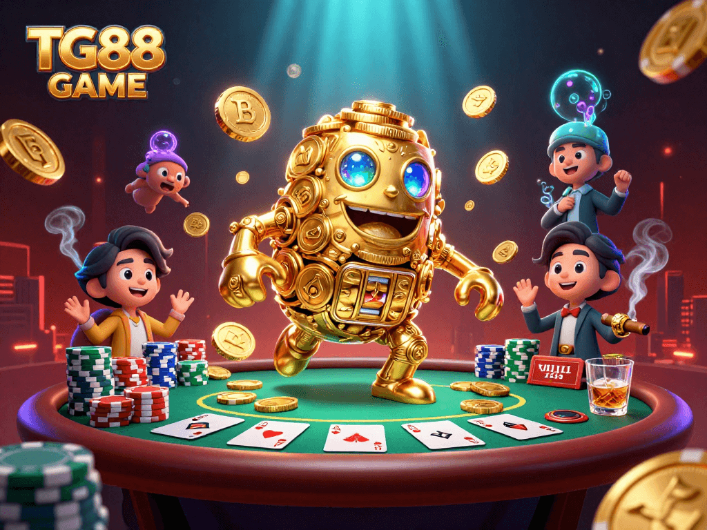 Spin and win big with TG88 GAME in an ultra-detailed casino scene filled with vibrant colors and characters.