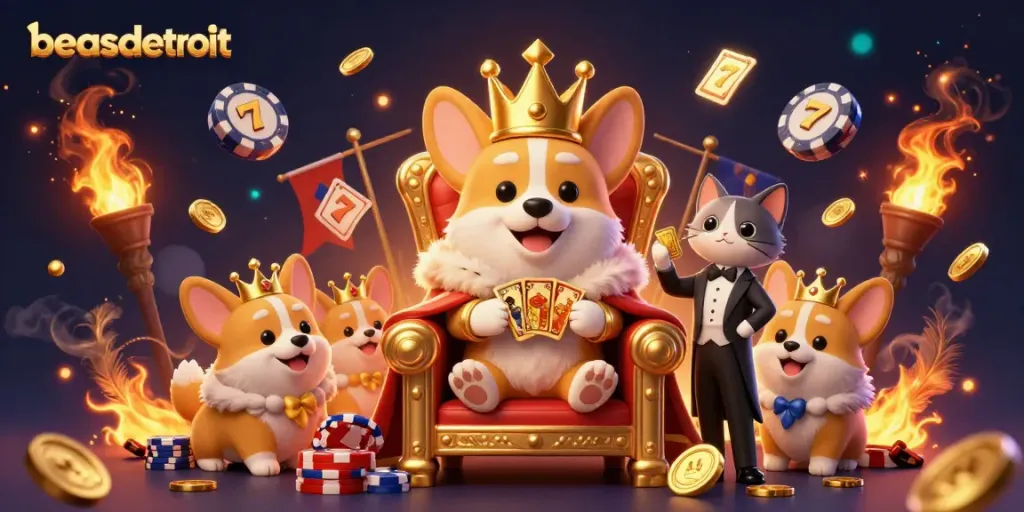 Watch the royal corgi rule the casino realm at beasdetroit with golden card deals and dazzling slot reels.