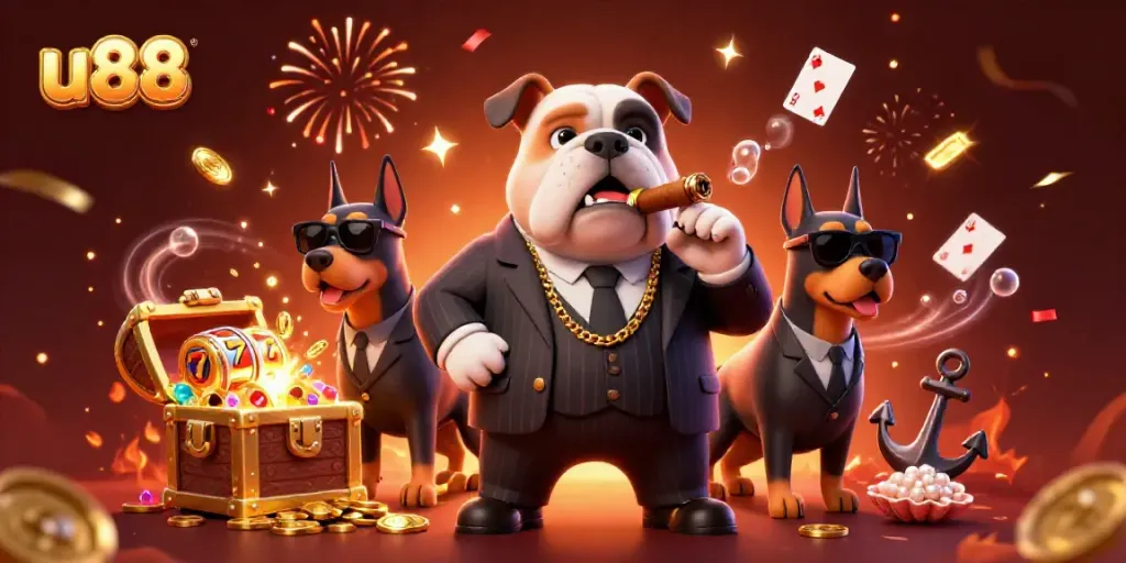 Experience thrilling gameplay at u88 with cartoon mafia characters and jackpot treasures.