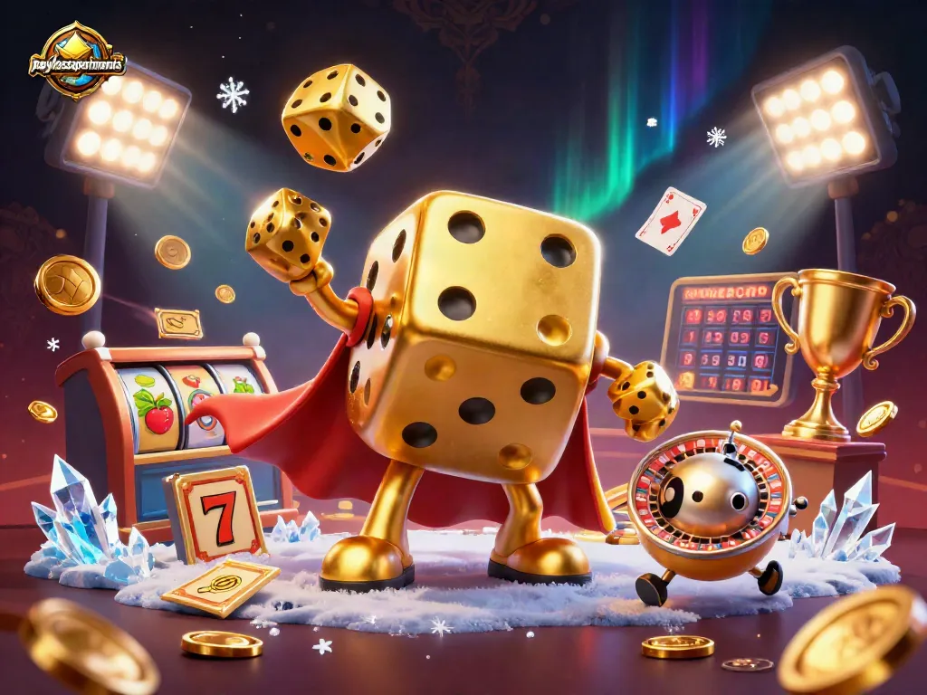 Experience dynamic gaming with paylessapartments at the vibrant casino scene featuring lively dice and jackpot elements.