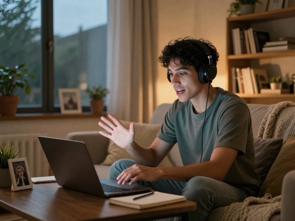 Engaging in ai dirty chat on a laptop in a cozy home setting.