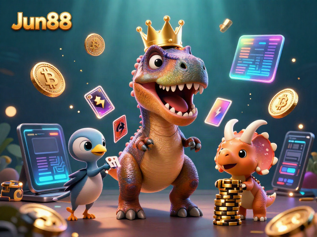 Join the fun at Jun88 with vibrant characters and rich casino elements in a lively scene.