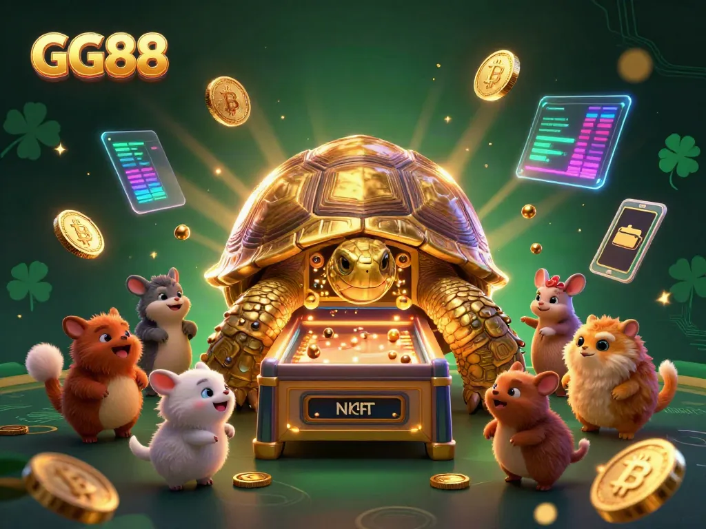 Join the excitement at GG88 with a golden tortoise pinball machine amidst thrilling casino elements.
