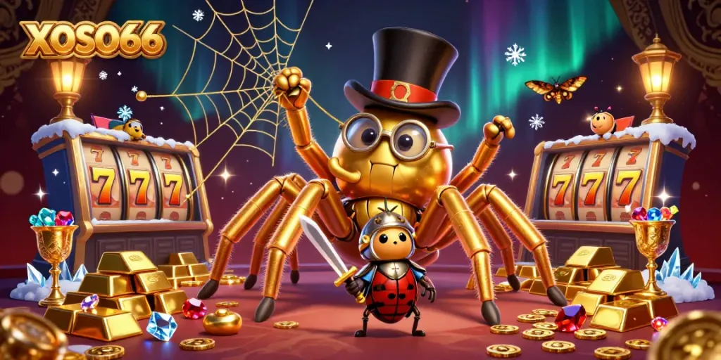 Engage with XOSO66's dynamic 3D casino scene showcasing thrilling slot gameplay and aristocratic elements.