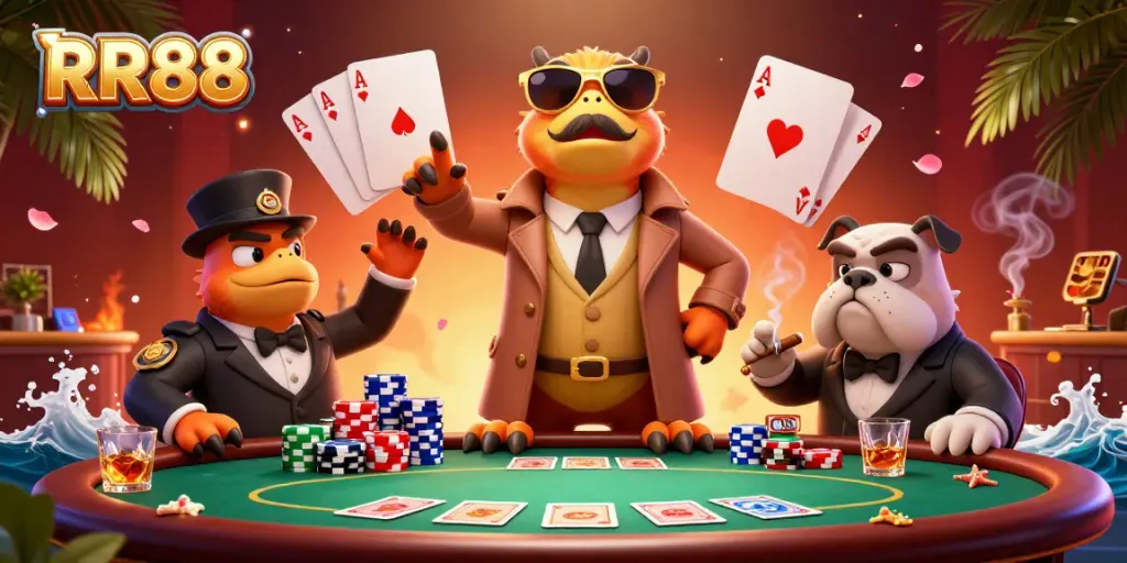 Raptors trying to sneak into RR88's VIP room while juggling poker assets and chips.