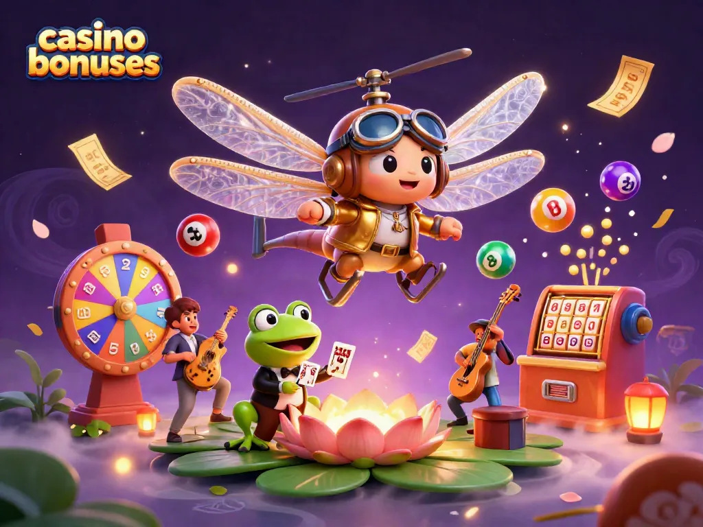 Win with captivating casino bonuses illustrated in a vibrant, dynamic casino scene.