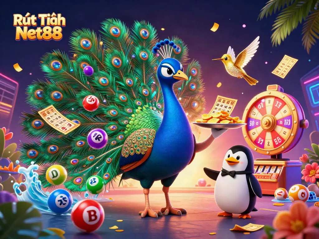 Experience the thrill of Rút Tiền Net88 with vibrant casino elements and winning vibes in a dynamic 3D illustration.